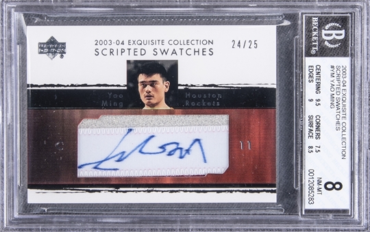 2003-04 UD "Exquisite Collection" Scripted Swatches #YM Yao Ming Signed Card (#24/25) - BGS NM-MT 8/BGS 10